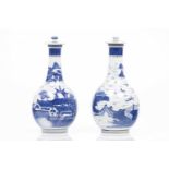 A pair of bottles with coversChinese porcelain Blue decoration with riverscape and pagodasJiaquing