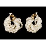 A pair of Van Cleef & Arpels Gold and pearlsTop set with 16 brilliant cut diamonds, total (ca.0.