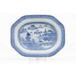 An octagonal trayChinese export porcelainCentral blue riverscape decorationQing dynasty, first-