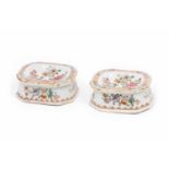 A pair of salt cellarsChinese export porcelain"Famille Rose" enamelled decoration of garden with