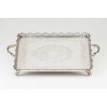 A rectangular trayPortuguese silverChiselled floral and foliage band decoration with cartouche