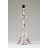 A wired lamp19th century Portuguese silverEgyptian figure on a fluted column shaftOporto assay