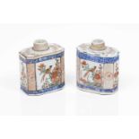 Two tea caddiesChinese export porcelainBlue underglaze and bianco-sopra-bianco decorationRedecorated