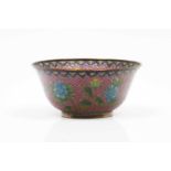 A Plique-à-jour bowlMetal and cloisonné enamelsFloral on pink background decorationChina, 19th/