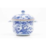 A bowl with coverChinese export porcelainBlue and white decoration with flowers and precious