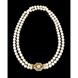A Chaumet pearl necklaceAkoya cultured pearls (ca.6/6.5mm) separated by gold beads and gold clasp