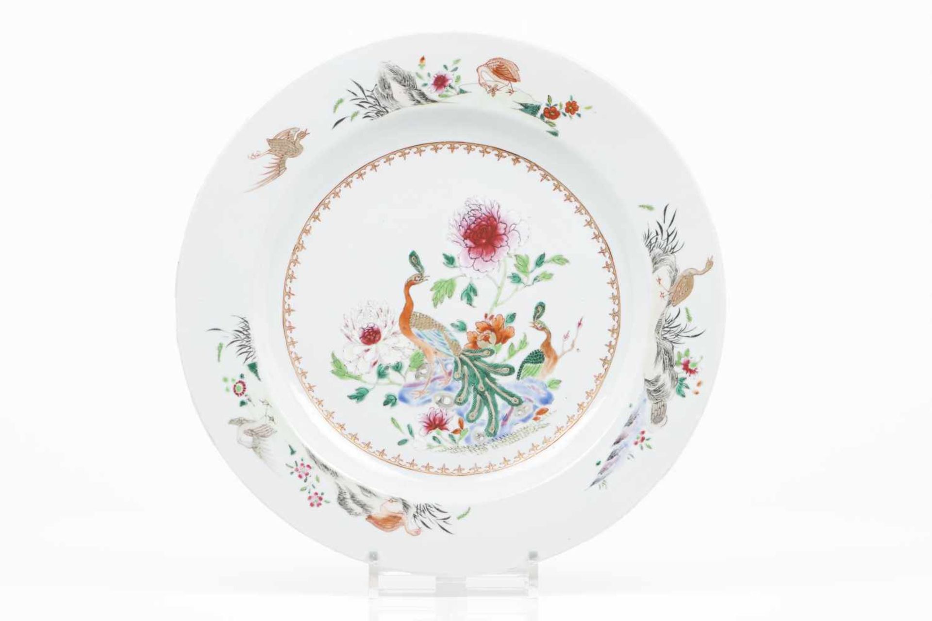 A large plateChinese export porcelain"Famille Rose" enamelled decoration of landscape with