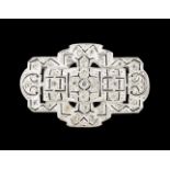 An Art Deco broochPlatinumPirced decoration with geometric ornaments, set with a central brilliant