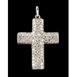 A crucifixIn two colour goldSet in brilliant cut diamond pavé, totaling (ca.4.80ct)Lisbon hallmarks,