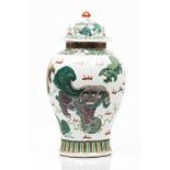 A lided potChinese porcelain"Famille Verte" enamelled decoration with lionsQing dynasty19th