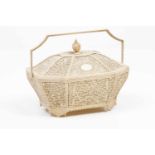 A basket with coverPierced and low relief ivory of flower and foliage scroll motifs, figures,