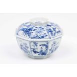 An octagonal bowl with coverChinese porcelainBlue underglaze decoration with flower and foliage