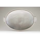 A large trayPortuguese silverPlain oval shape with pierced galleryIdentically decorated