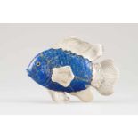A fish, Luis Ferreira Lapis lazuli body with applied fluted and chiselled silver elementsGarnet