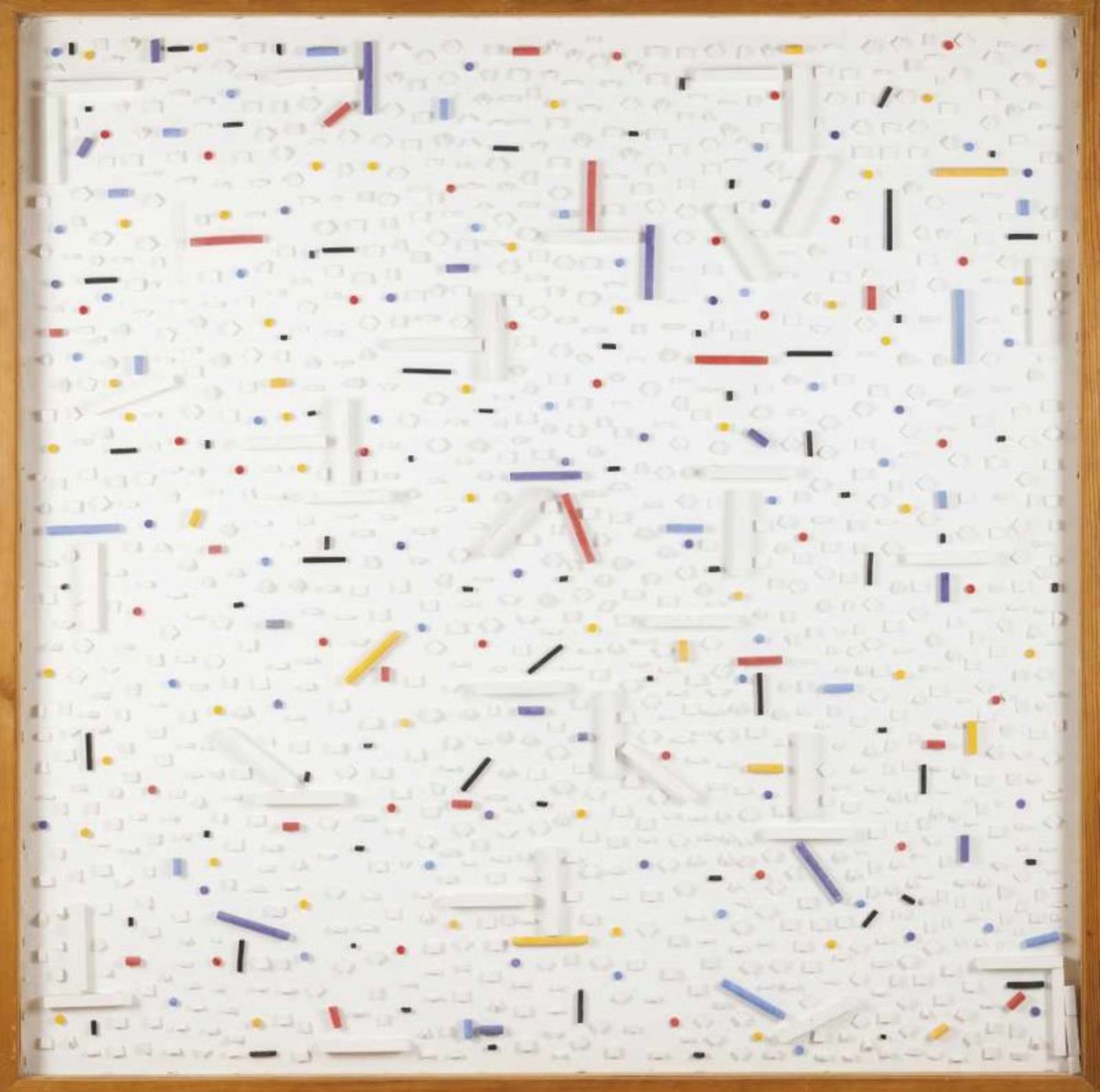 Carmen Calvo (n. 1950)"Paisaje, tec. tiras de colores"Chalk and painted wood sticks on canvas laid