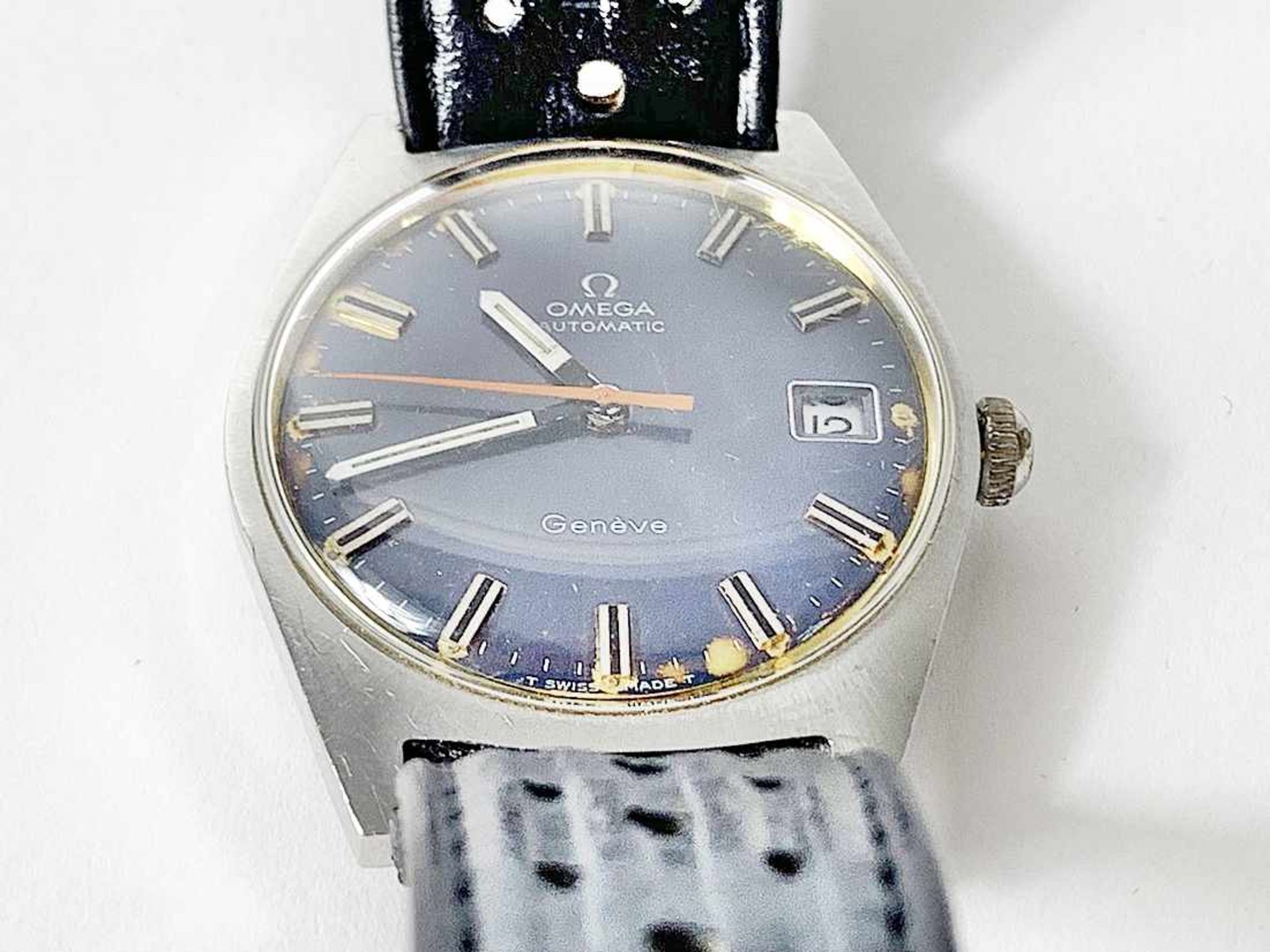 OMEGA Genève Herrenarmbanduhr, Automatik, Vintage-Ziffernblatt, Lederband und Schließe Original, - Bild 2 aus 10