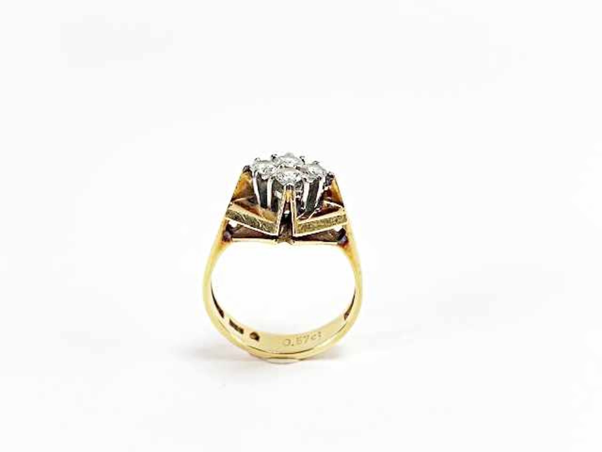 Ring 750 GG / 6,5 g, 4 Brillanten, punziert 0,57 ct W vsi-si; RG: ca. 54. Gebrauchsspuren