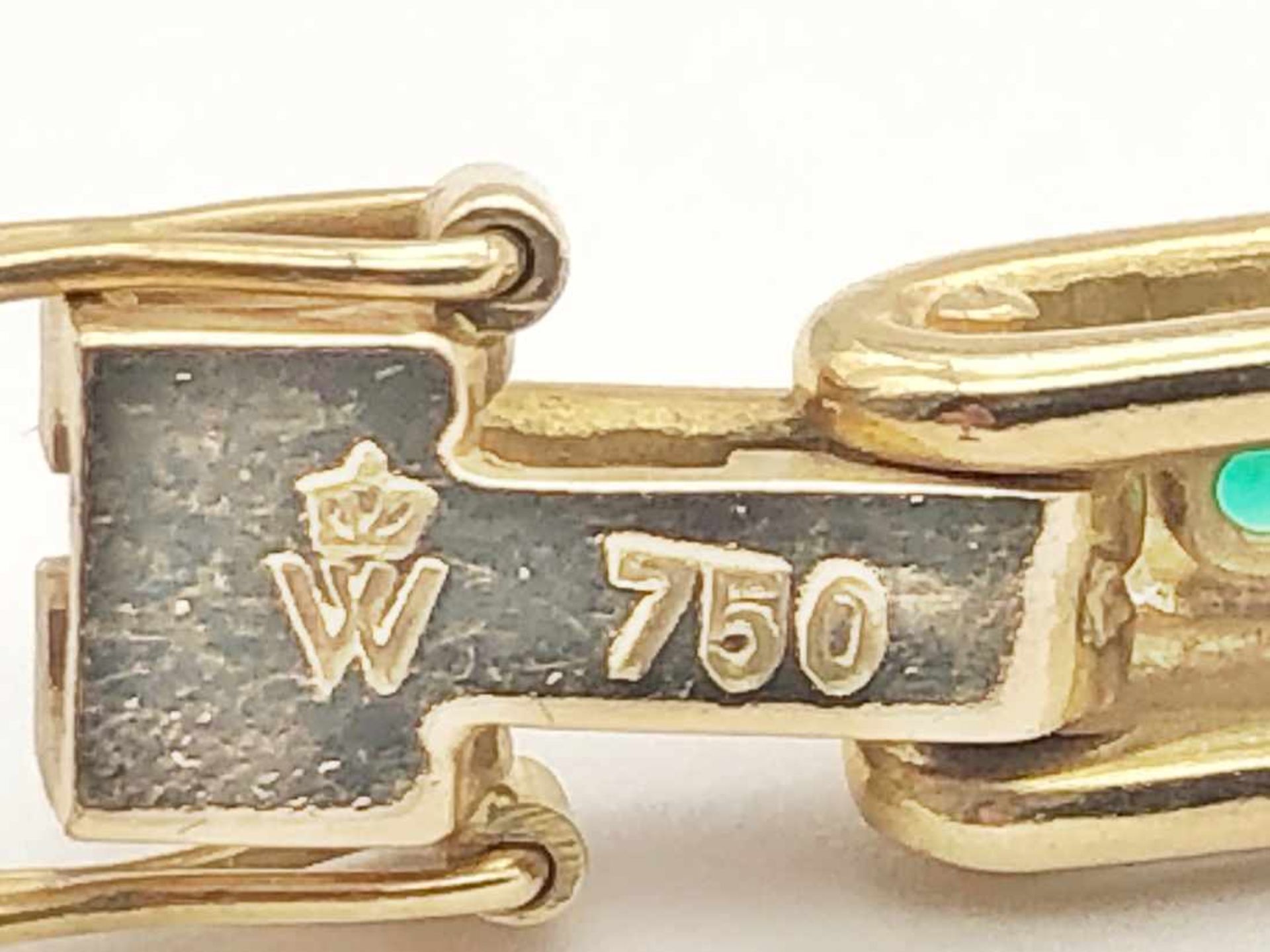 Armband 750 GG / 32 g, punziert W + Krone, Smaragde; Länge ca. 18,5 cm - Bild 8 aus 8