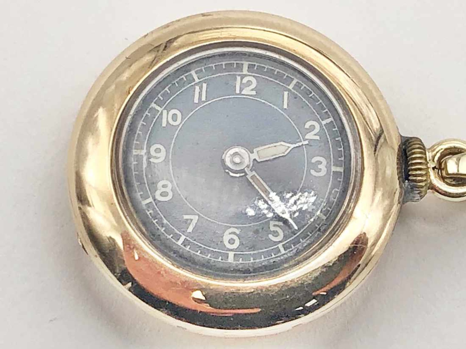 Uhranhänger 585 RG/GG / 12,0 g, Monogramm auf der Rückseite "AP"; Ø ca. 2,30 cm. Uhrwerk defekt - Bild 5 aus 9