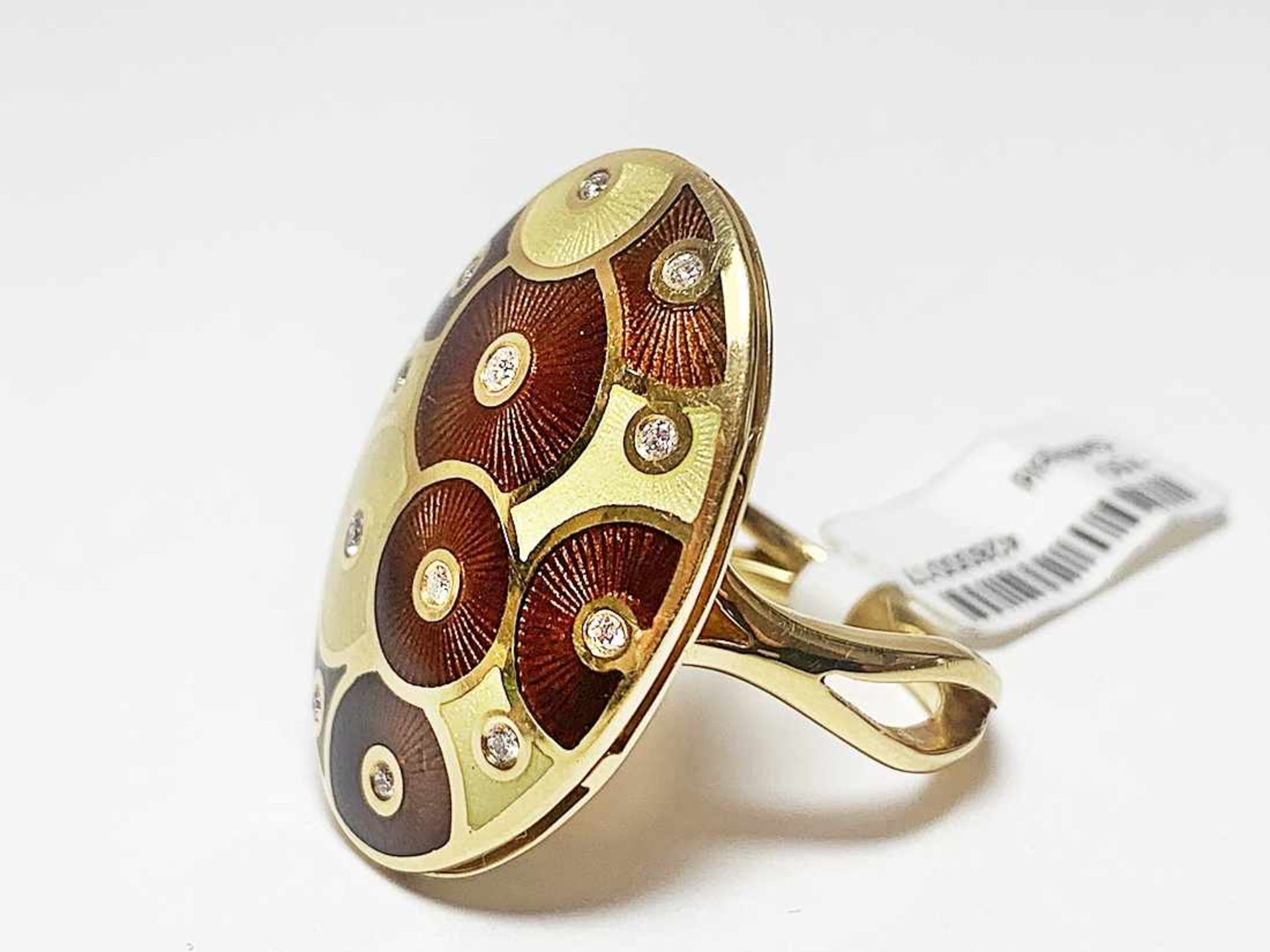 FABERGÉ Ring, limitiert: 3/500, 750 GG / 13,0 g, Emaille, 10 Brillanten ca. 0,10 ct TW vsi; RG: - Bild 2 aus 4