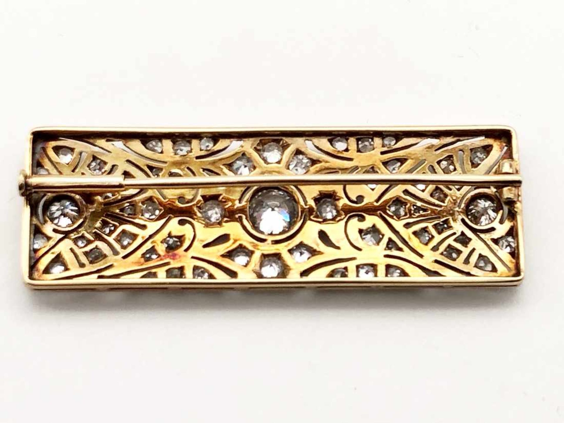 ART DECO Brosche, Platin / Gold / 7,4 g, 3 Brillanten Altschliff und Diamanten Altschliff, insgesamt - Bild 7 aus 9