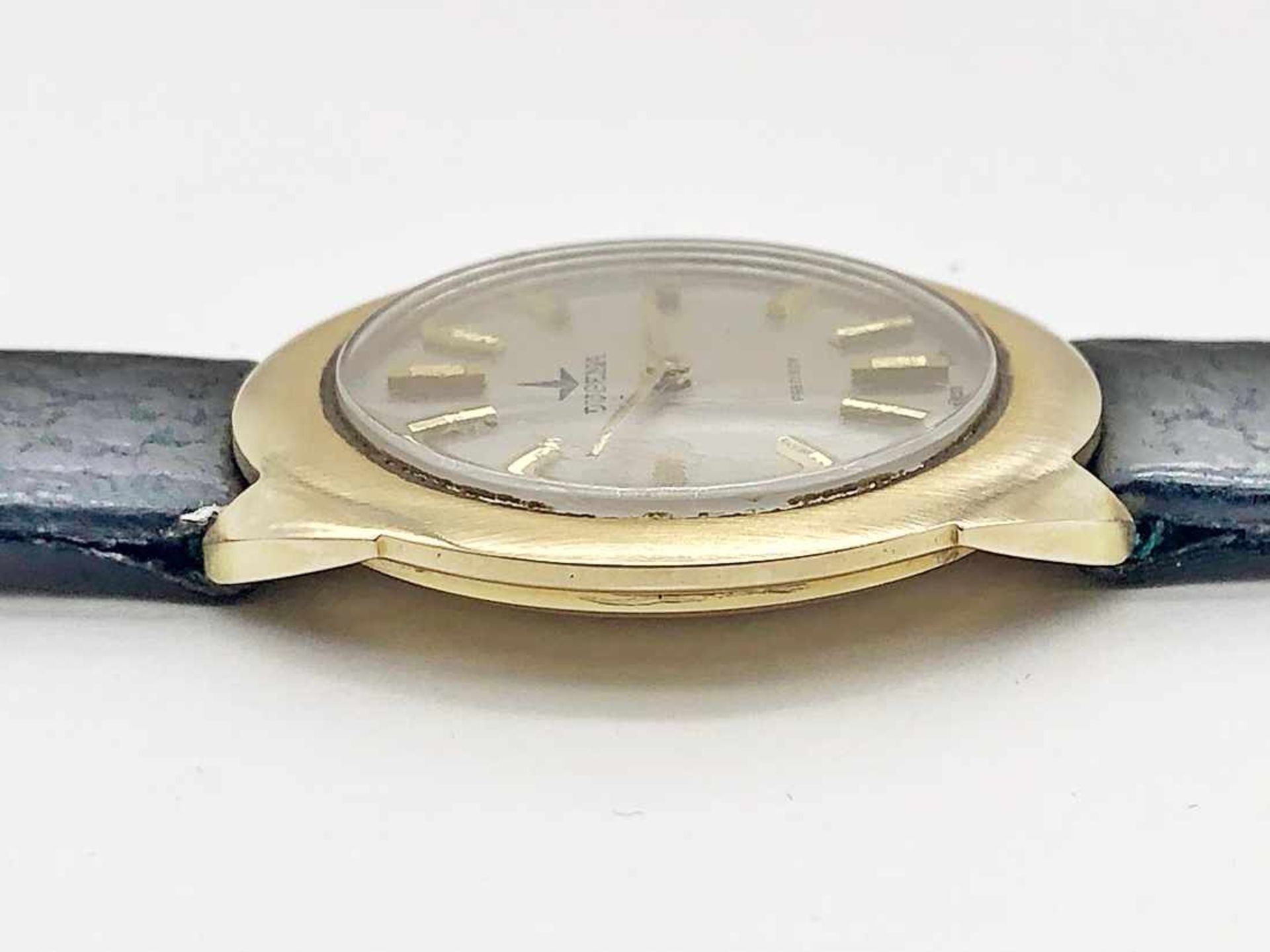DUGENA Damenarmbanduhr 585 GG / 000, Handaufzug, Schließe dbl.; Ø ca. 34 mm. Uhrwerk defekt, - Image 5 of 8