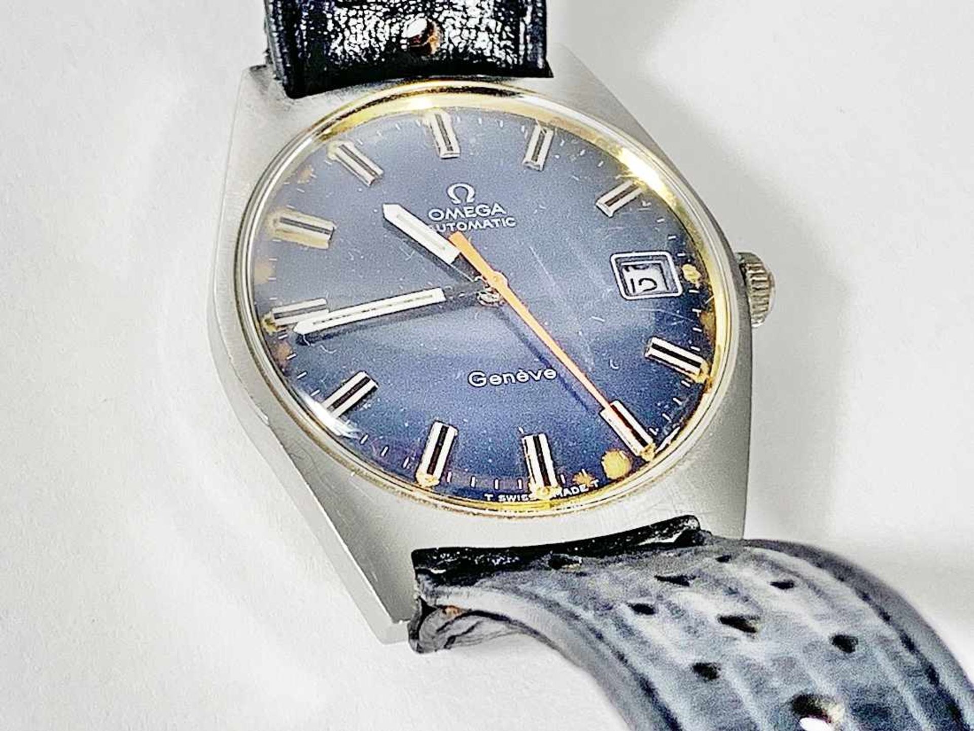 OMEGA Genève Herrenarmbanduhr, Automatik, Vintage-Ziffernblatt, Lederband und Schließe Original,