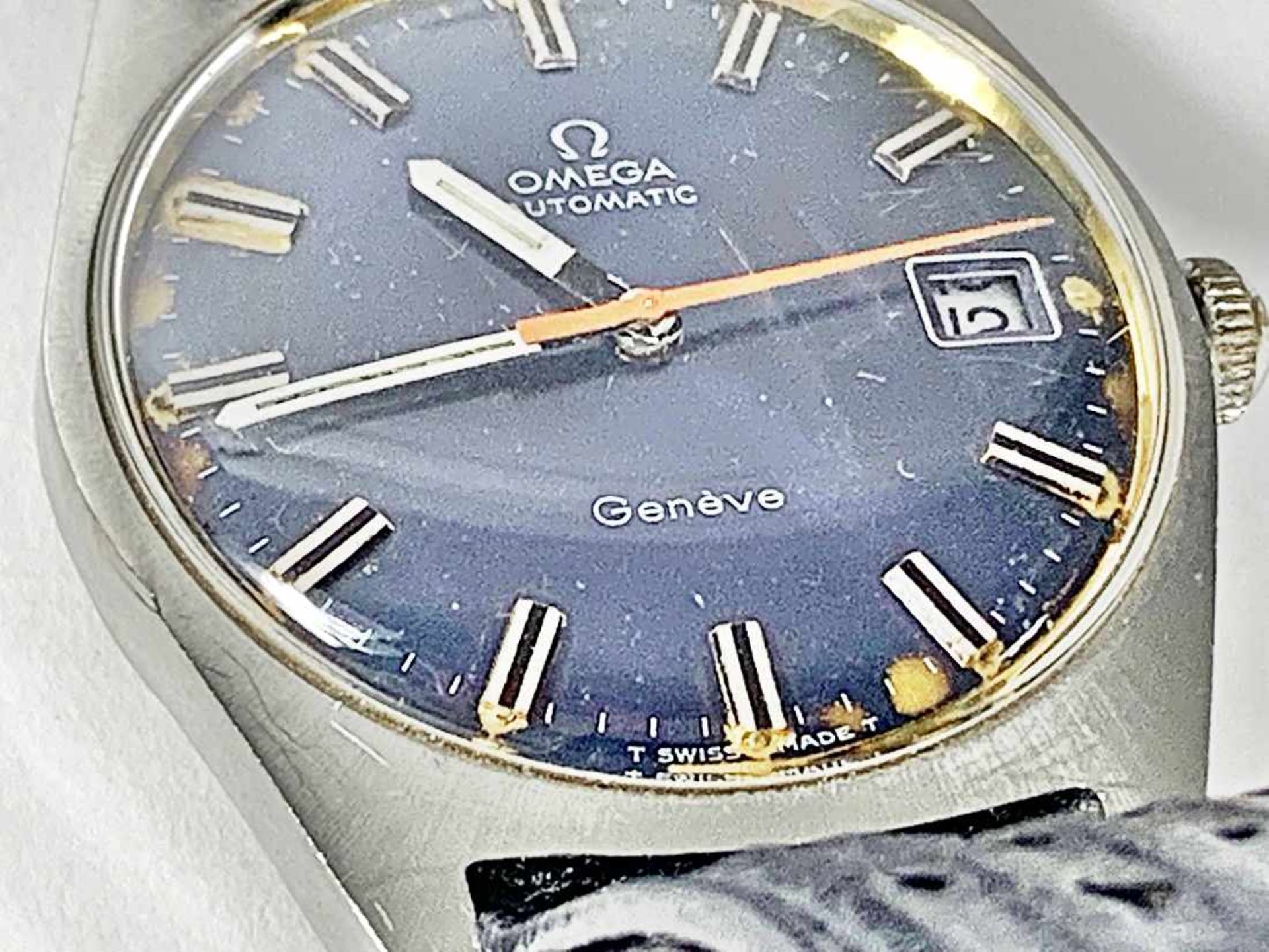 OMEGA Genève Herrenarmbanduhr, Automatik, Vintage-Ziffernblatt, Lederband und Schließe Original, - Bild 9 aus 10