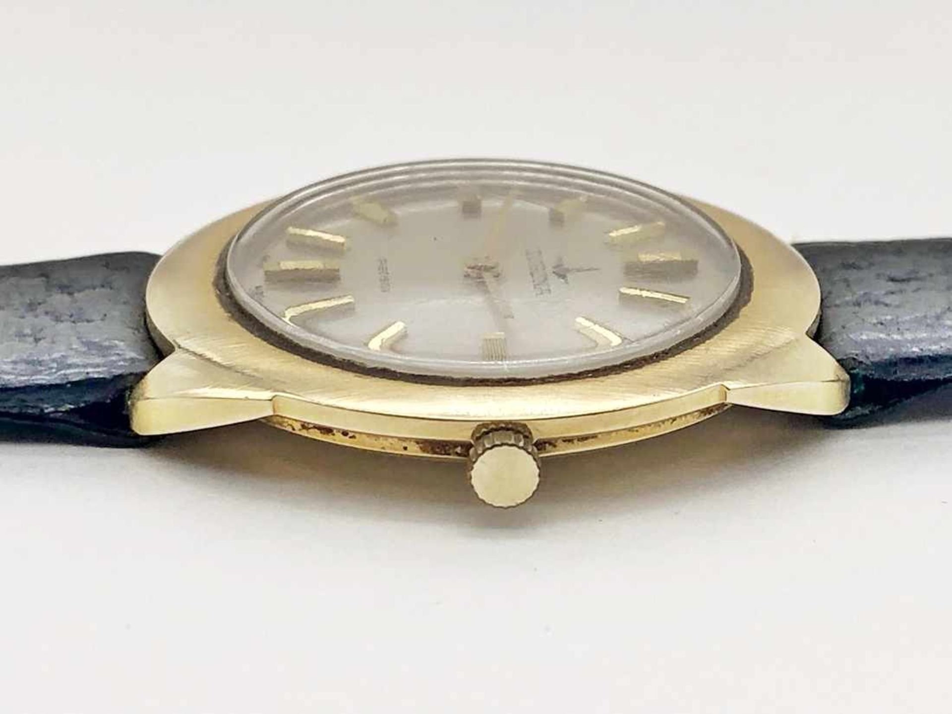 DUGENA Damenarmbanduhr 585 GG / 000, Handaufzug, Schließe dbl.; Ø ca. 34 mm. Uhrwerk defekt, - Bild 4 aus 8