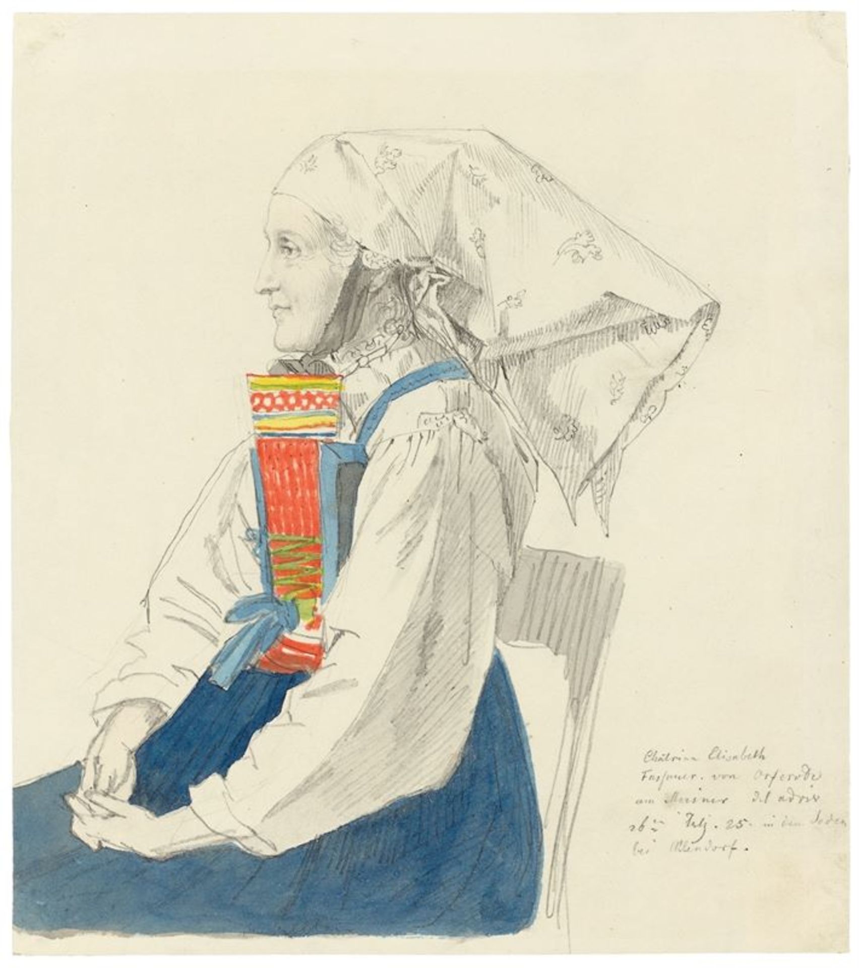 Ludwig Emil Grimm (Hanau 1790 – 1863 Kassel)„Frau in Tracht aus Orferode“. 1825Bleistift,