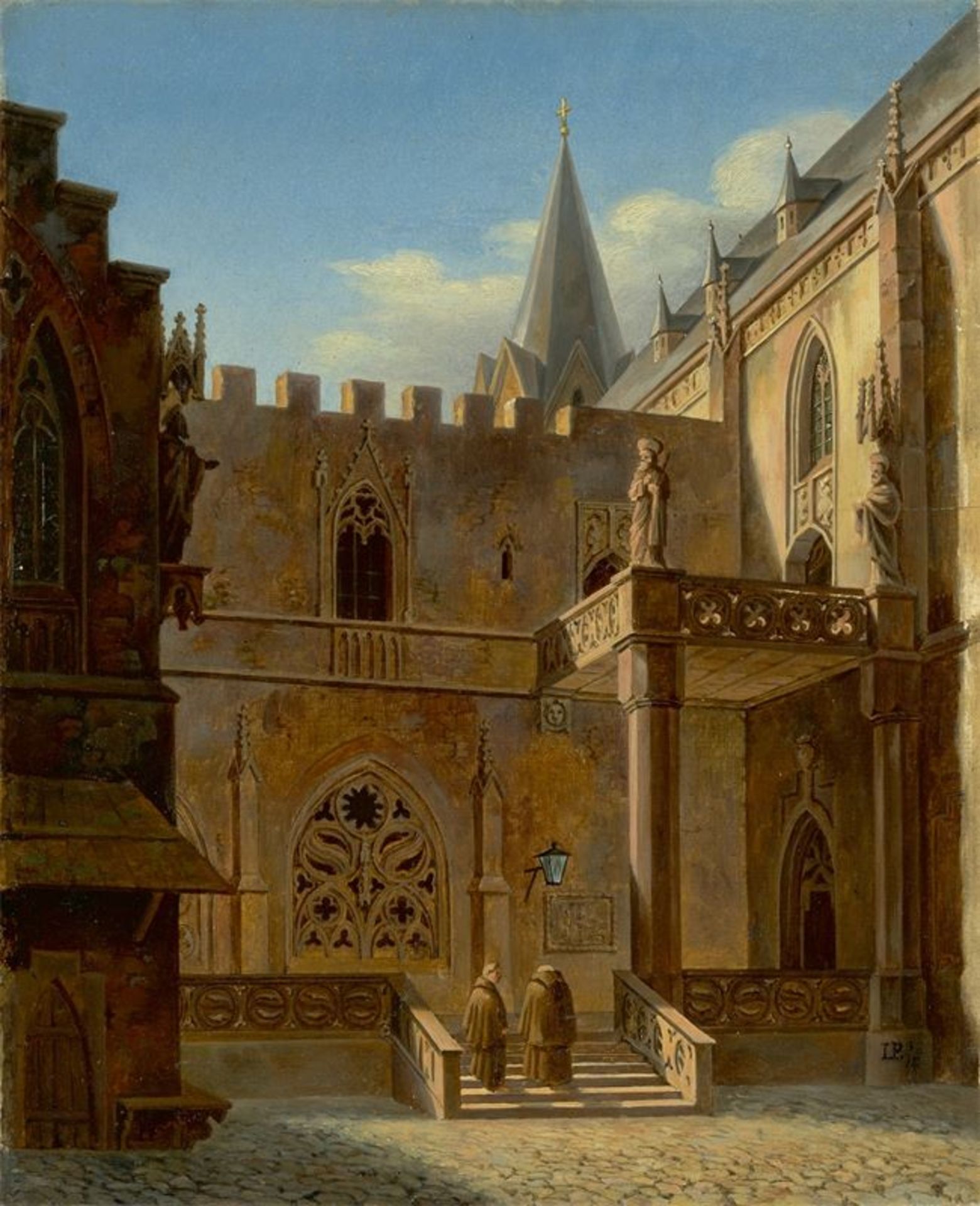 Ludwig Persius (1803 – Potsdam – 1845)Ideale gotische Architektur. 1835Öl auf Holz. 25,8 × 21 cm (