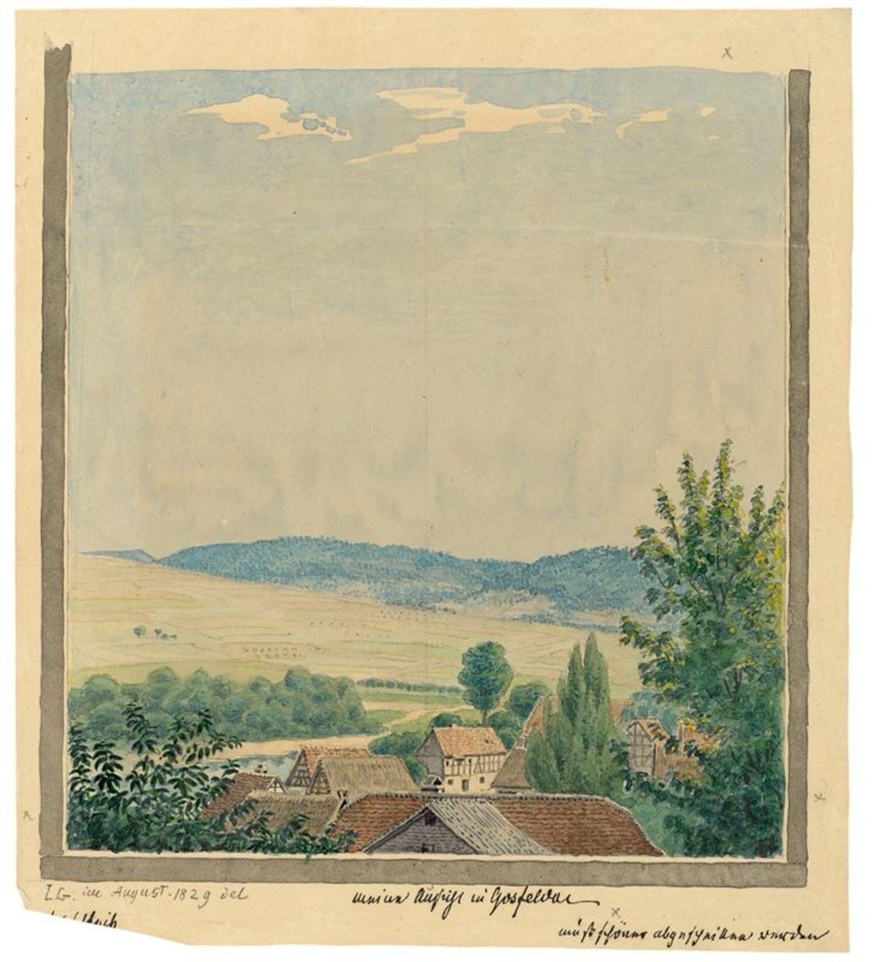 Ludwig Emil Grimm (Hanau 1790 – 1863 Kassel)„Ansicht von Goßfelden bei Marburg“. 1829Aquarell über