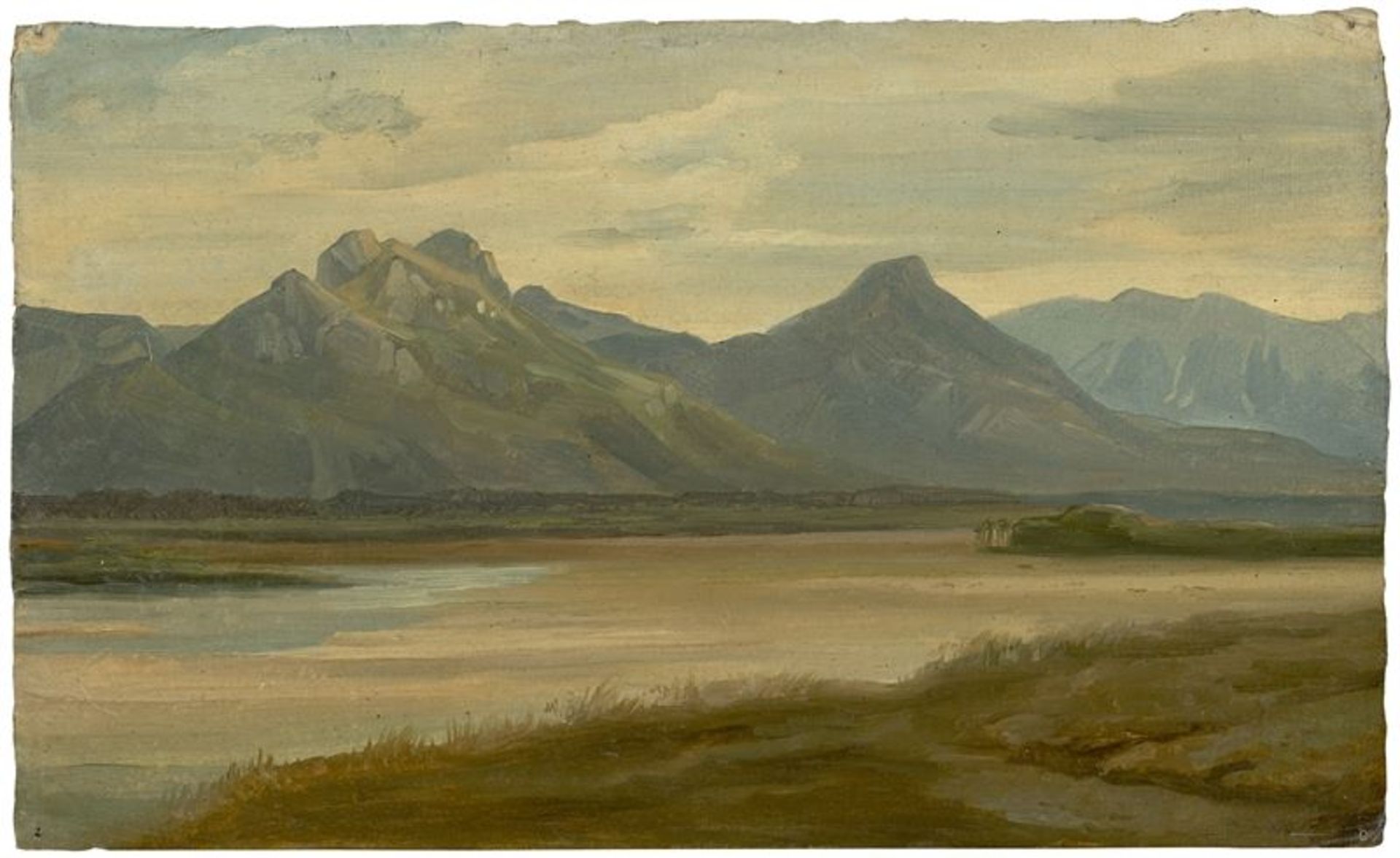 Friedrich Wasmann (Hamburg 1805 – 1886 Meran)Tiroler Gebirgslandschaft. 1832Öl auf Bütten. 22 × 36,5