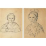 Deutsch, um 1825/30 ()Zwei Mädchen. Jeweils Bleistift auf Papier. Jeweils 18,5 × 14,7 cm ( 7 ¼ × 5 ¾