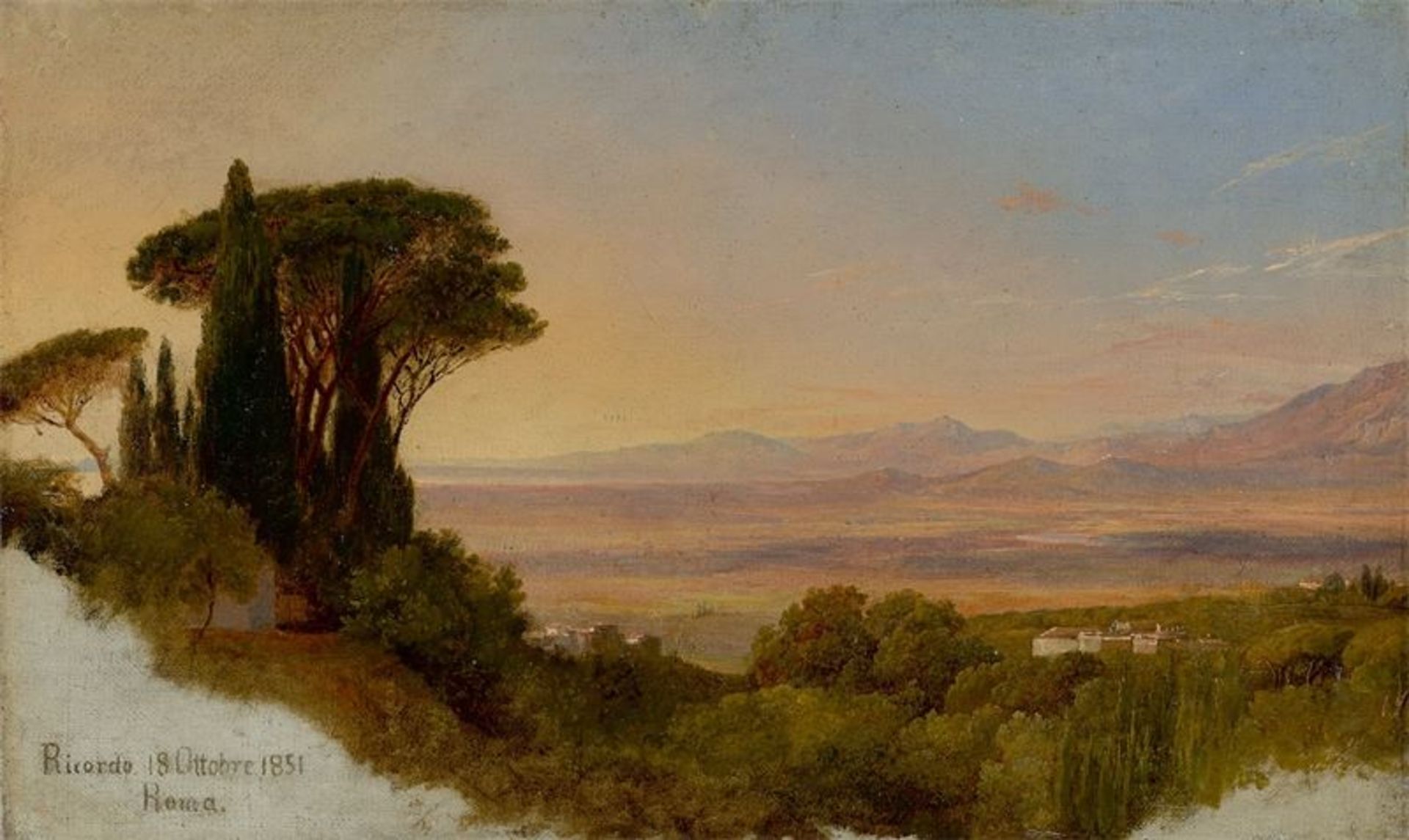 Louis Gurlitt (Altona 1812 – 1897 Naundorf/Sachsen)Albaner Berge. Um 1845Öl auf Leinwand. Doubliert.