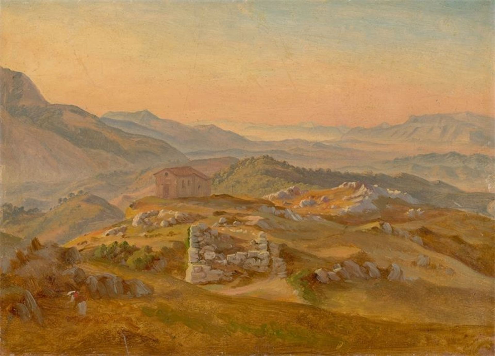 Gustav Friedrich Papperitz (1813 – Dresden – 1861)Blick von Civitella bei Olevano auf den Monte