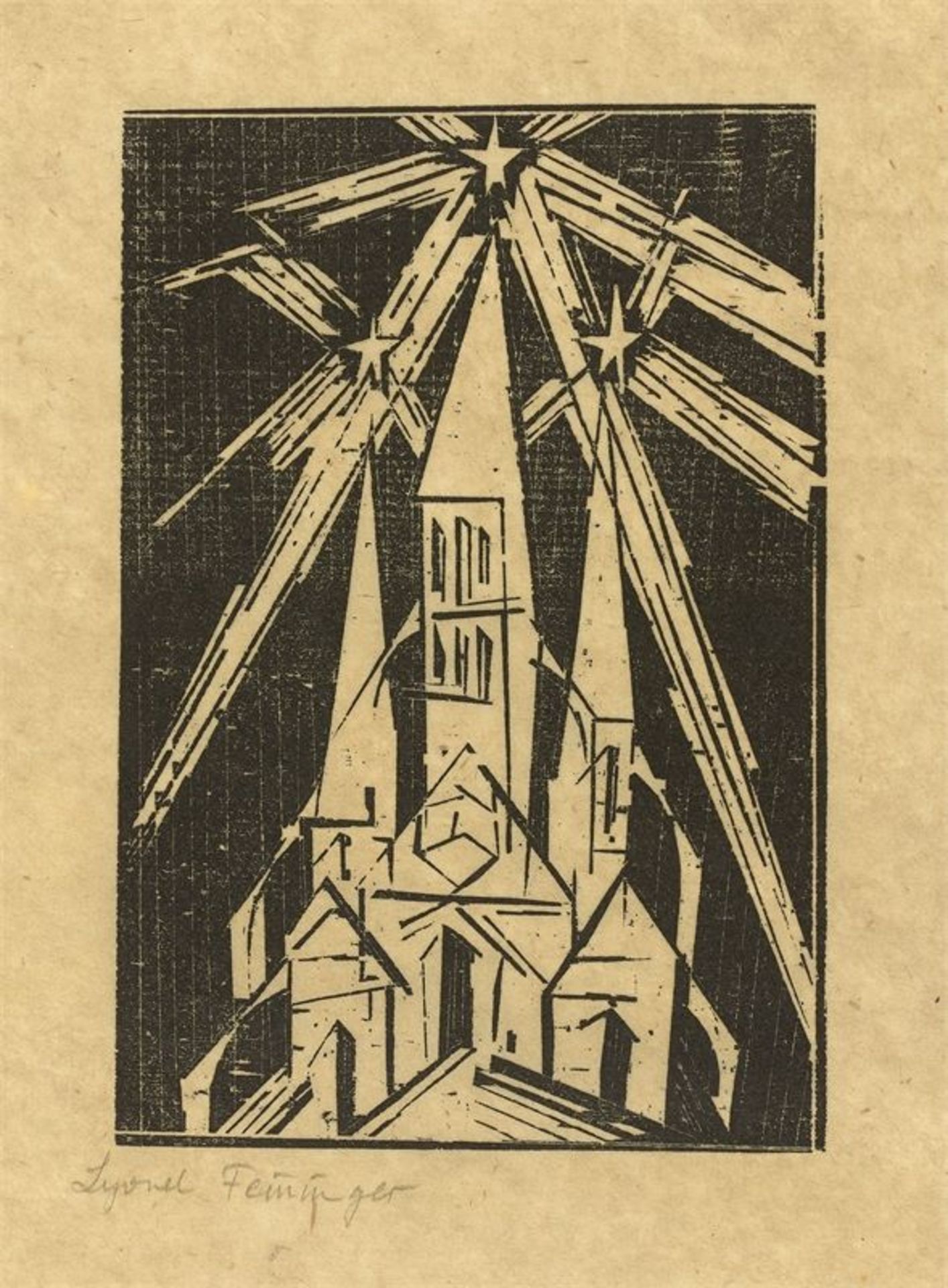 Lyonel Feininger (1871 – New York – 1956)„Kathedrale“. 1919Holzschnitt auf gelblichem