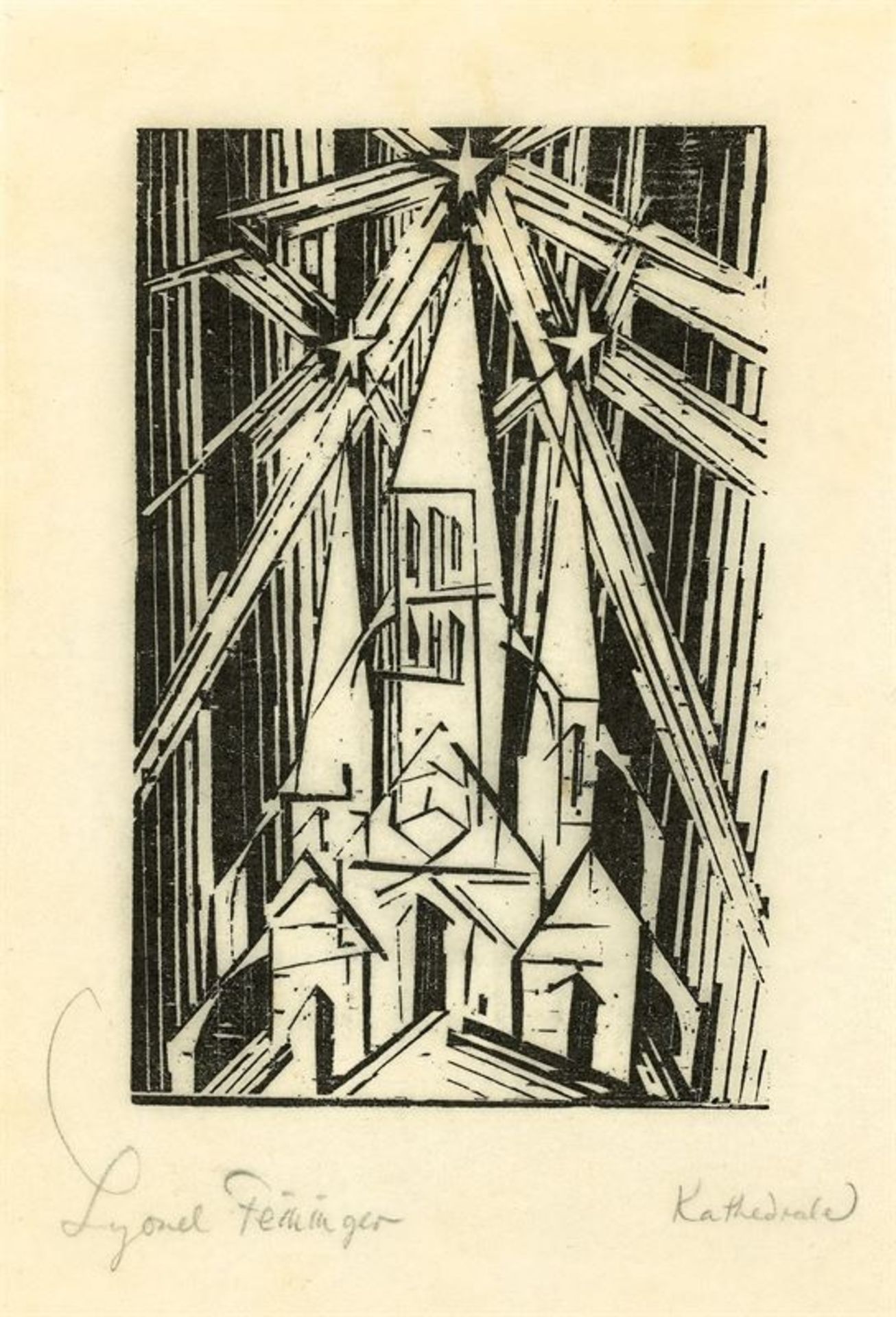 Lyonel Feininger (1871 – New York – 1956)„Kathedrale“. 1919Holzschnitt auf dünnem Japan. 17,8 × 11,4