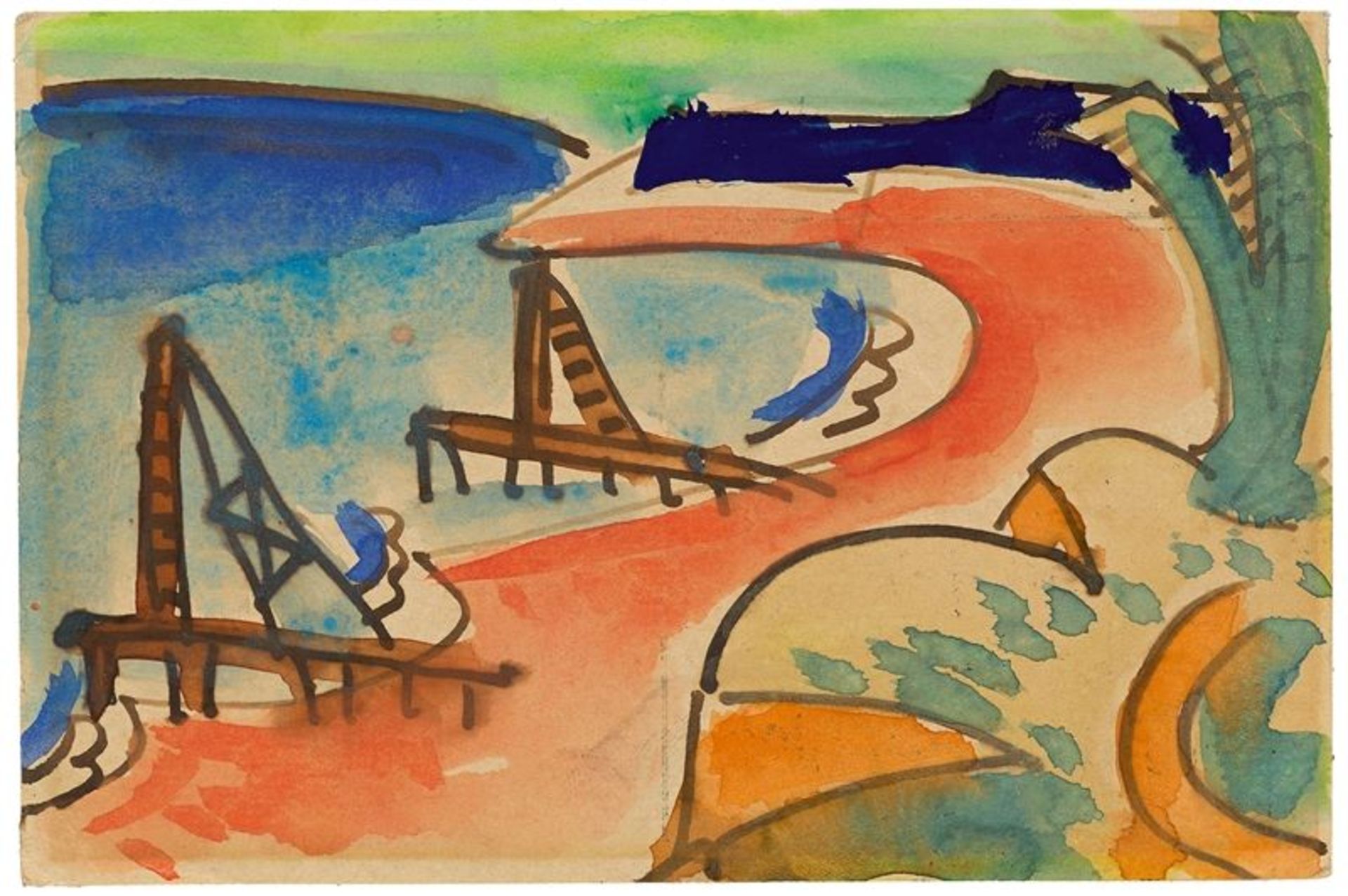 Karl Schmidt-Rottluff (Rottluff 1884 – 1976 Berlin)„Buhnen am Jershöfter Strand“. 1921Aquarell