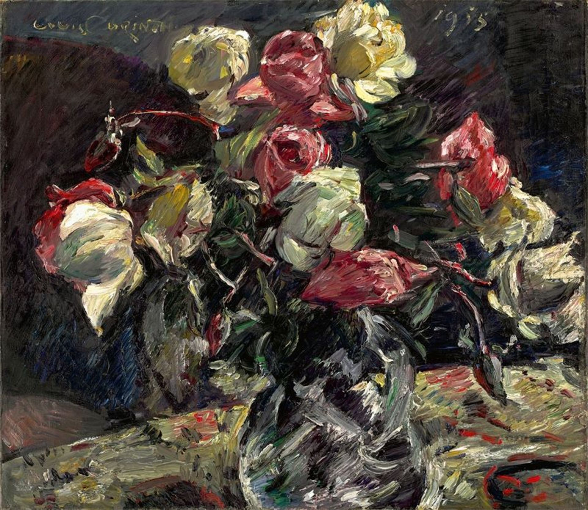 Lovis Corinth (Tapiau/Ostpreußen 1858 – 1925 Zandvoort)„Helle Rosen“. 1915Öl auf Leinwand. 54 × 62