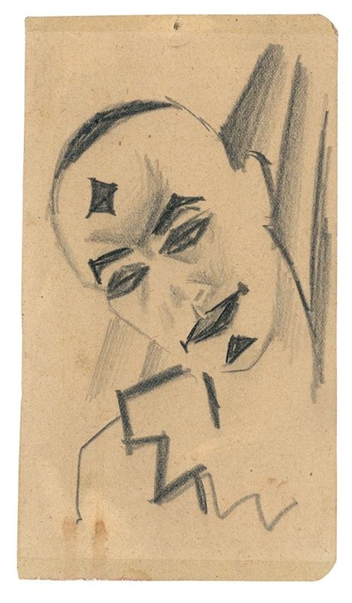 August Macke (Meschede 1887 – 1914 Perthes-lès-Hurlus)„Kopf des Pierrot“. 1913Bleistift auf