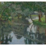 Otto Modersohn (Soest 1865 – 1943 Rotenburg/Wümme)Flusslandschaft. 1917Öl auf Holz. 26,4 × 27,8 cm (
