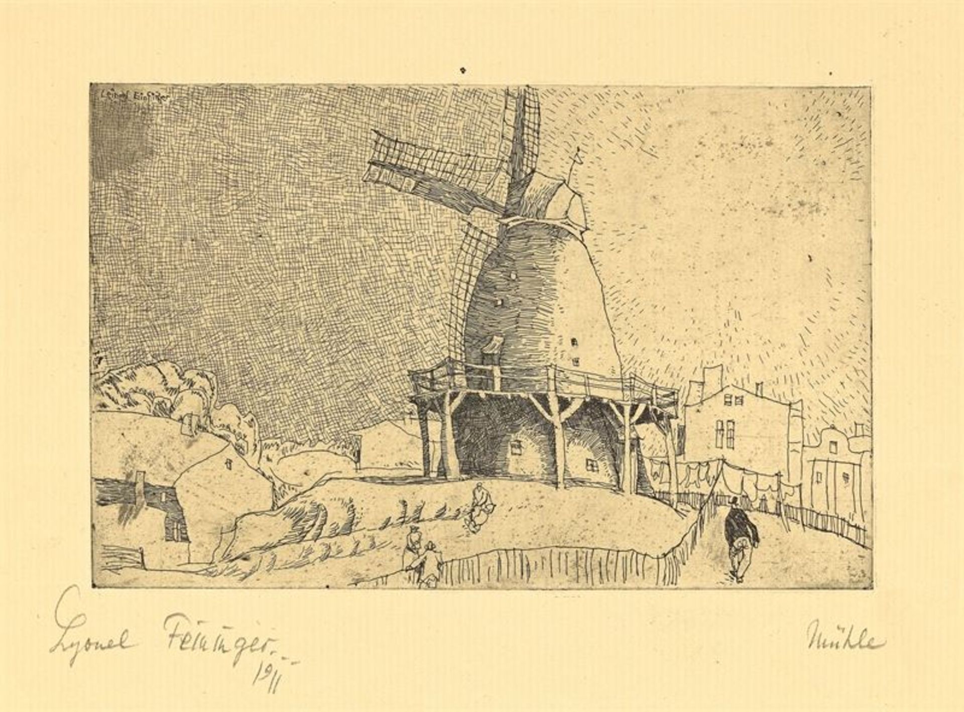 Lyonel Feininger (1871 – New York – 1956)„Alte Windmühle“. 1911/12Radierung auf chamoisfarbenem