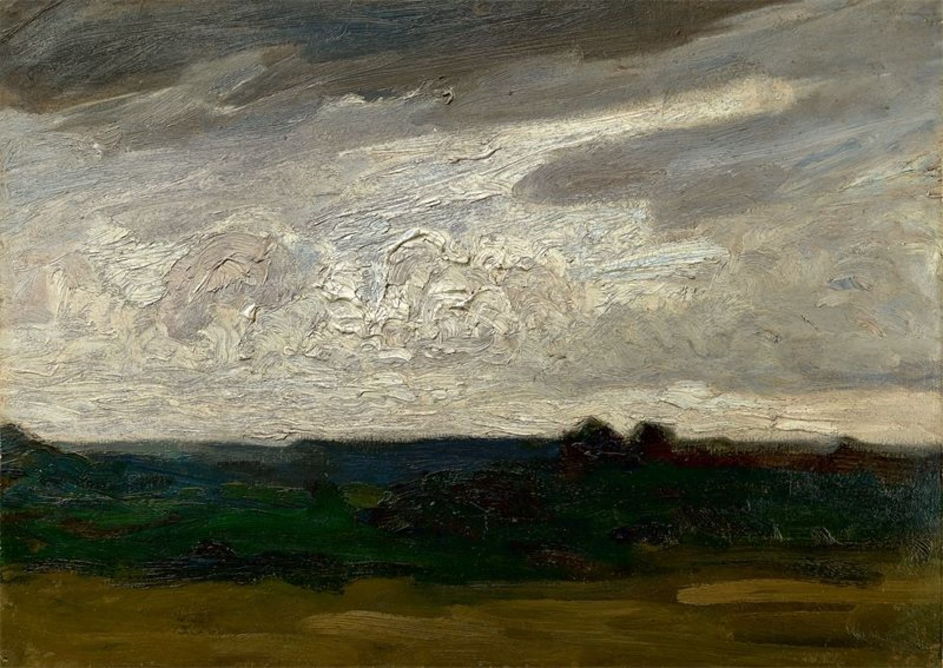 Hans am Ende (Trier 1864 – 1918 Stettin)Abend im Moor. Öl auf Pappe. 43,6 × 61,2 cm ( 17 ⅛ × 24 ⅛