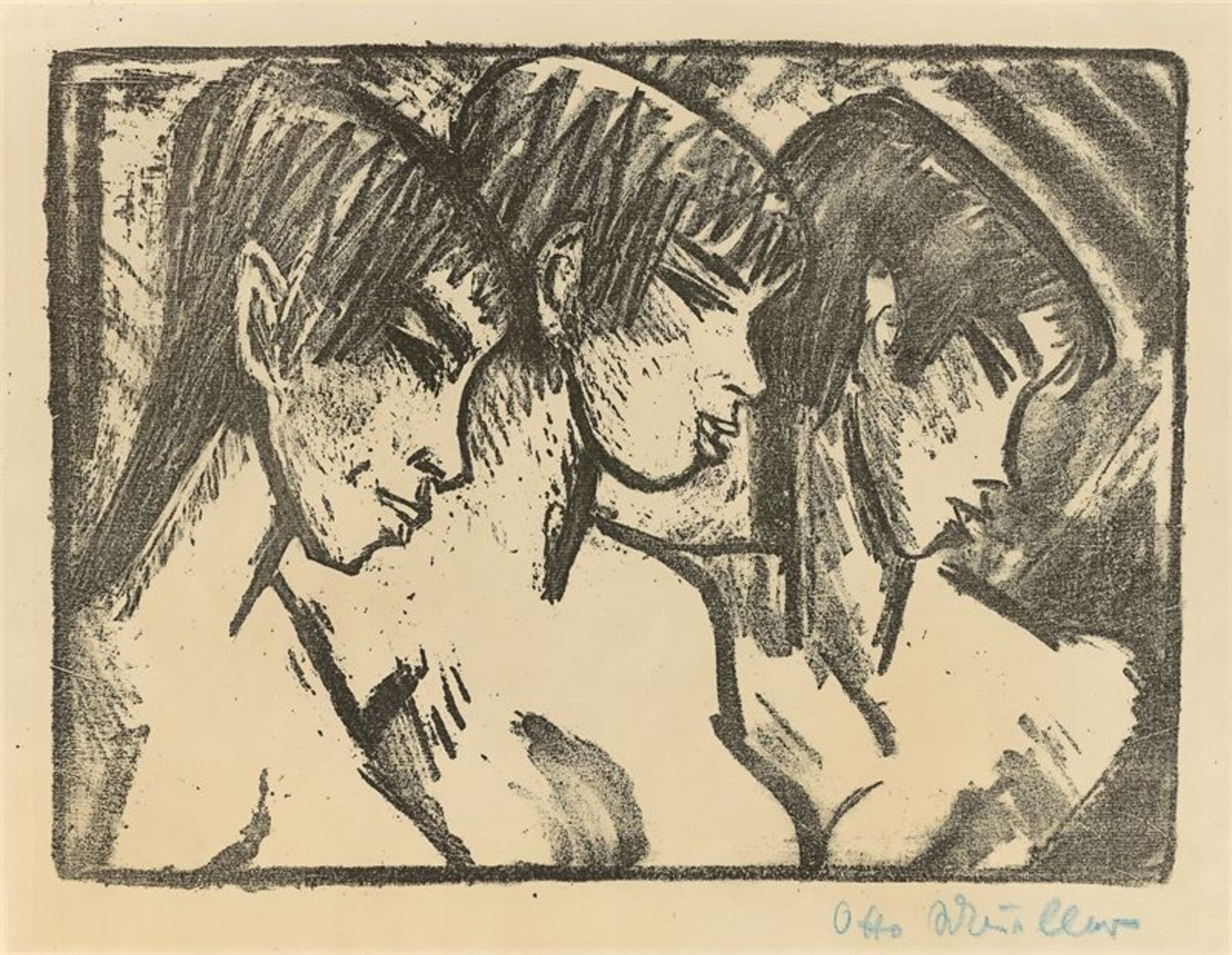Otto Mueller (Liebau/Schlesien 1874 – 1930 Breslau)„Drei Mädchen im Profil (Drei Mädchenköpfe)“.
