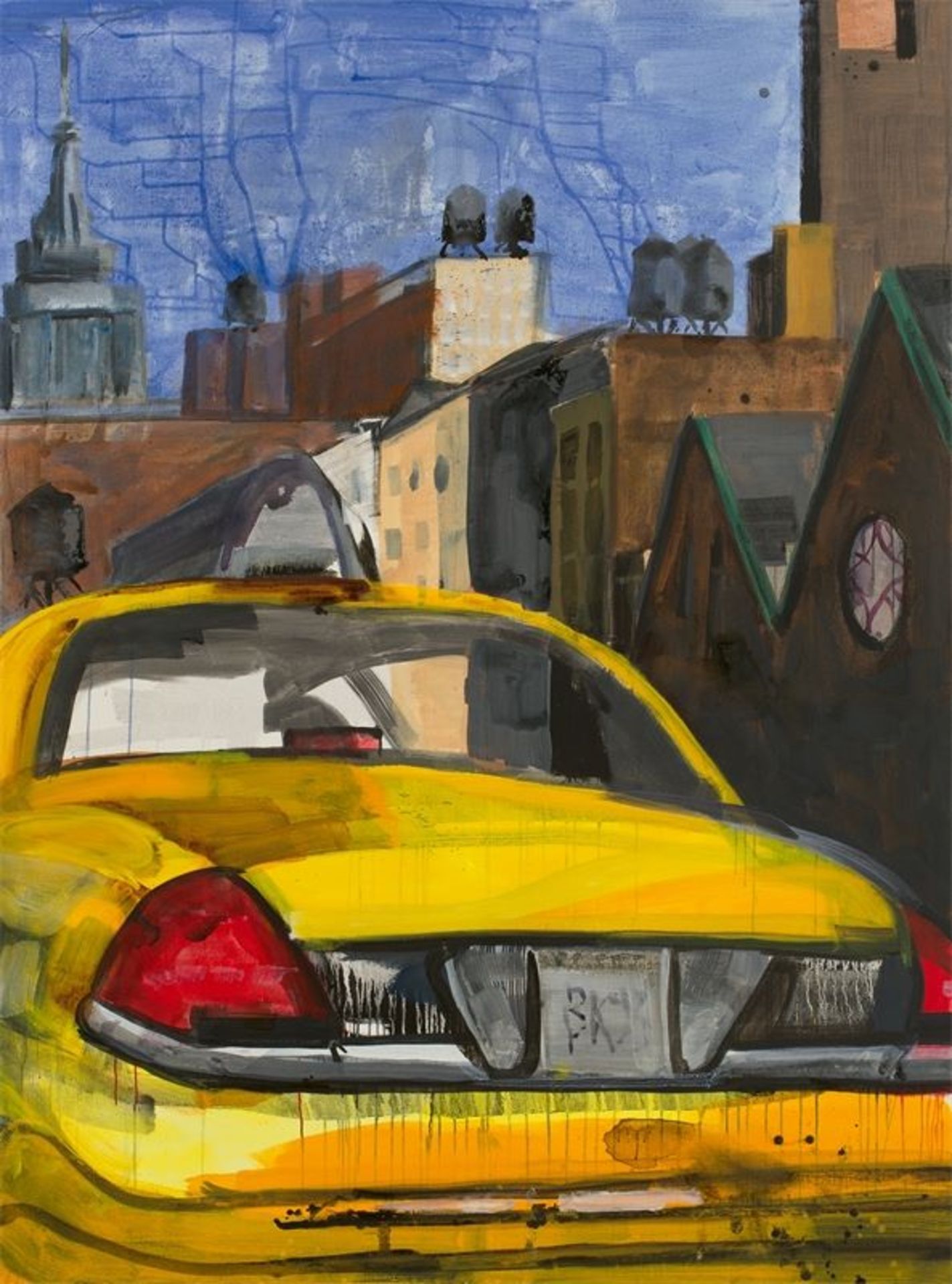 Rainer Fetting (Wilhelmshaven 1949 – lebt in Berlin)„taxi vor limelight“. 2014Acryl auf Leinwand.