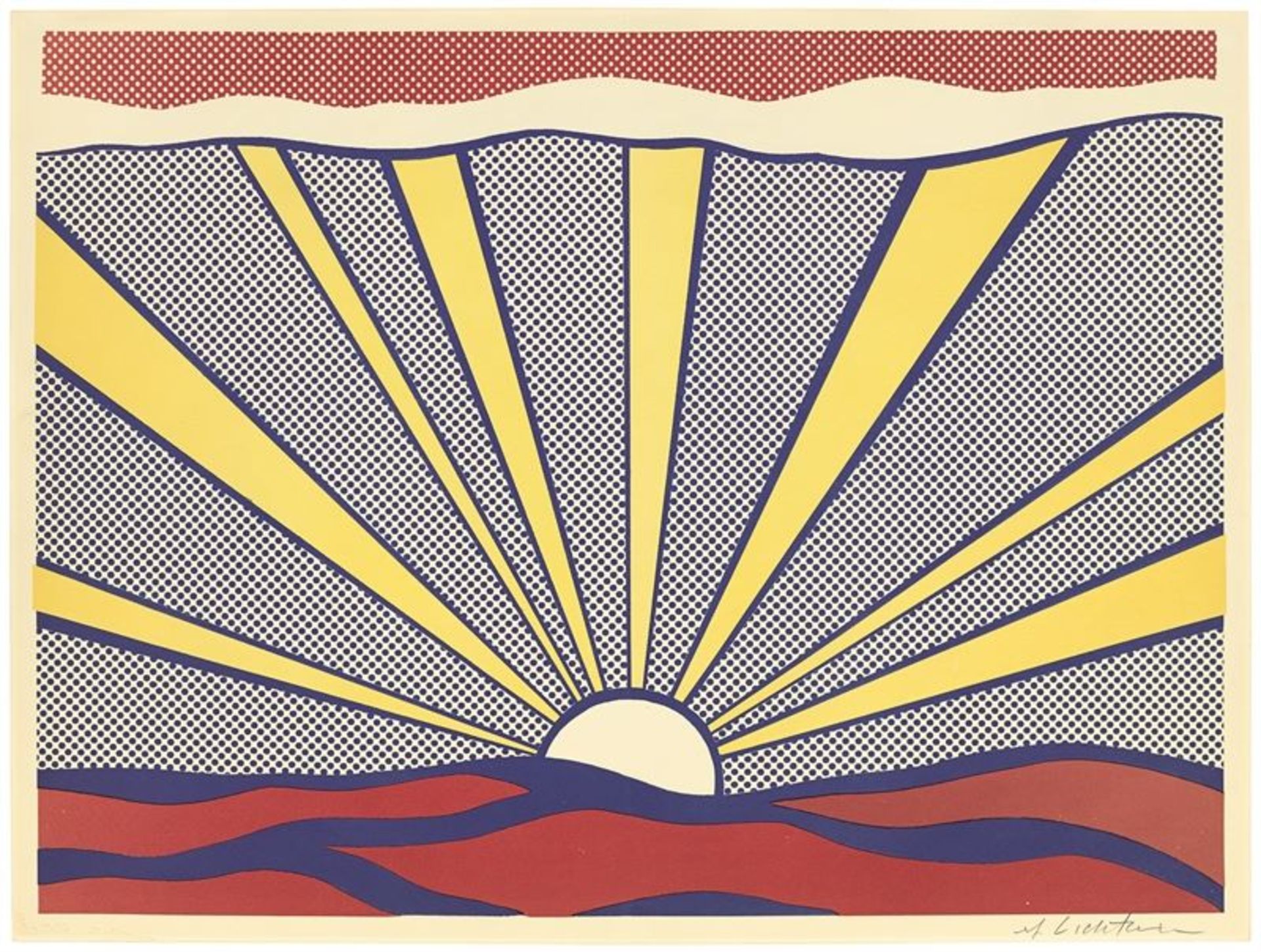 Roy Lichtenstein (1923 – New York – 1997)„Sunrise“. 1960er-JahreOffsetlithografie auf Papier. 44 ×