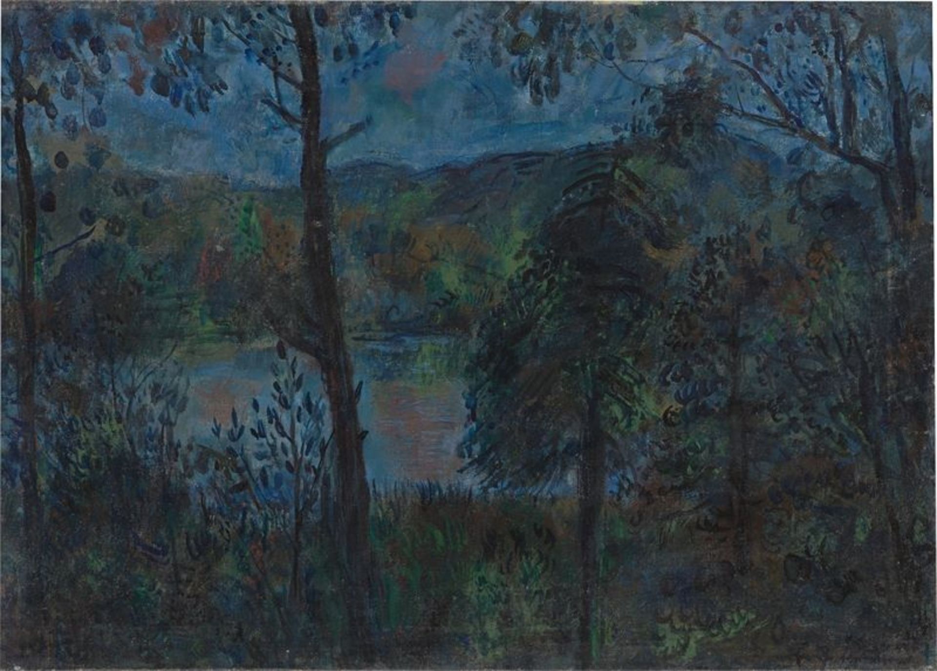 Erich Büttner (Berlin 1889 – 1936 Freiburg/Breisgau)Waldsee. Öl auf Leinwand. 41,5 × 57,5 cm (