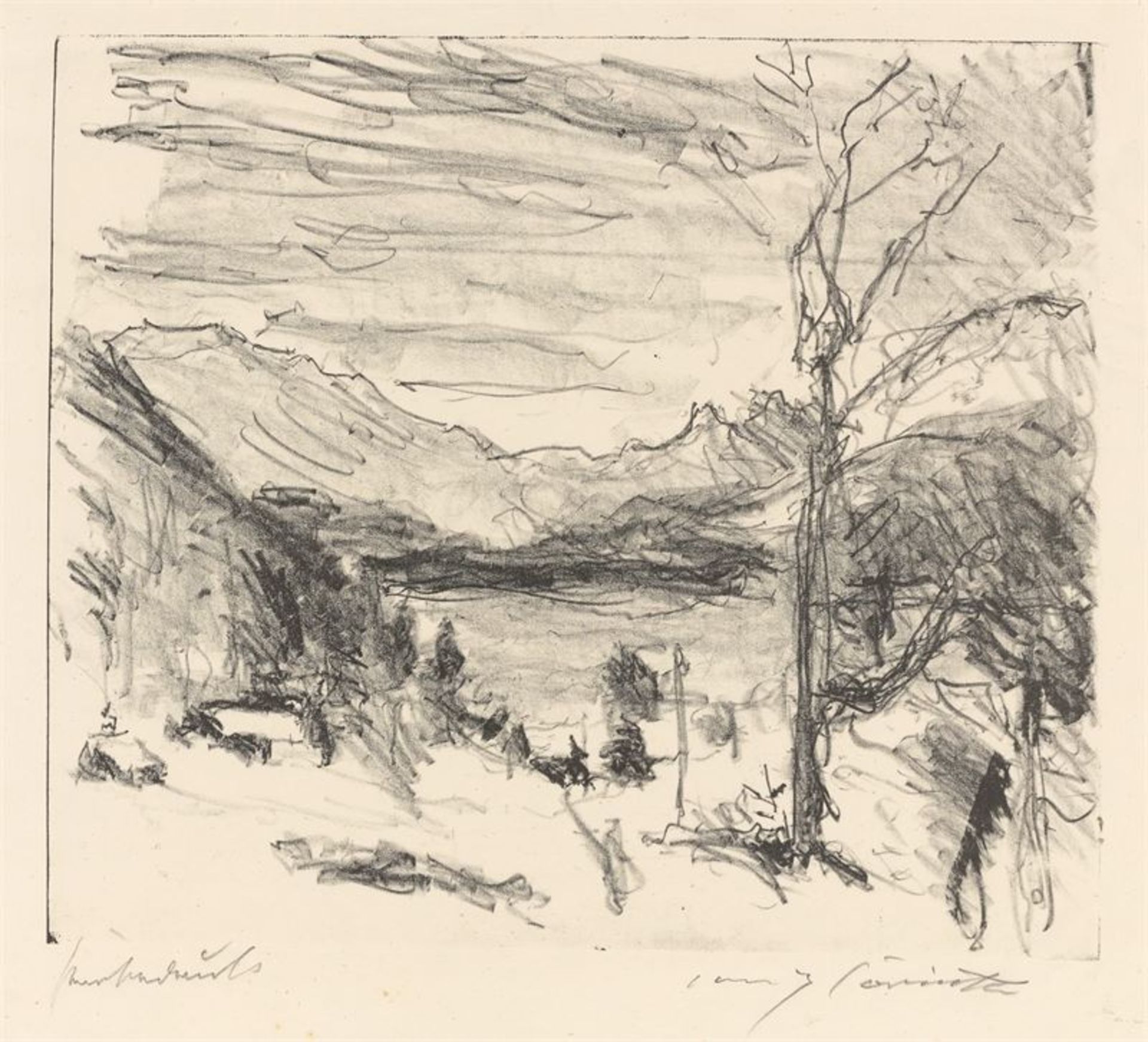 Lovis Corinth (Tapiau/Ostpreußen 1858 – 1925 Zandvoort)„Walchensee im Nebel“. 1920Lithografie auf