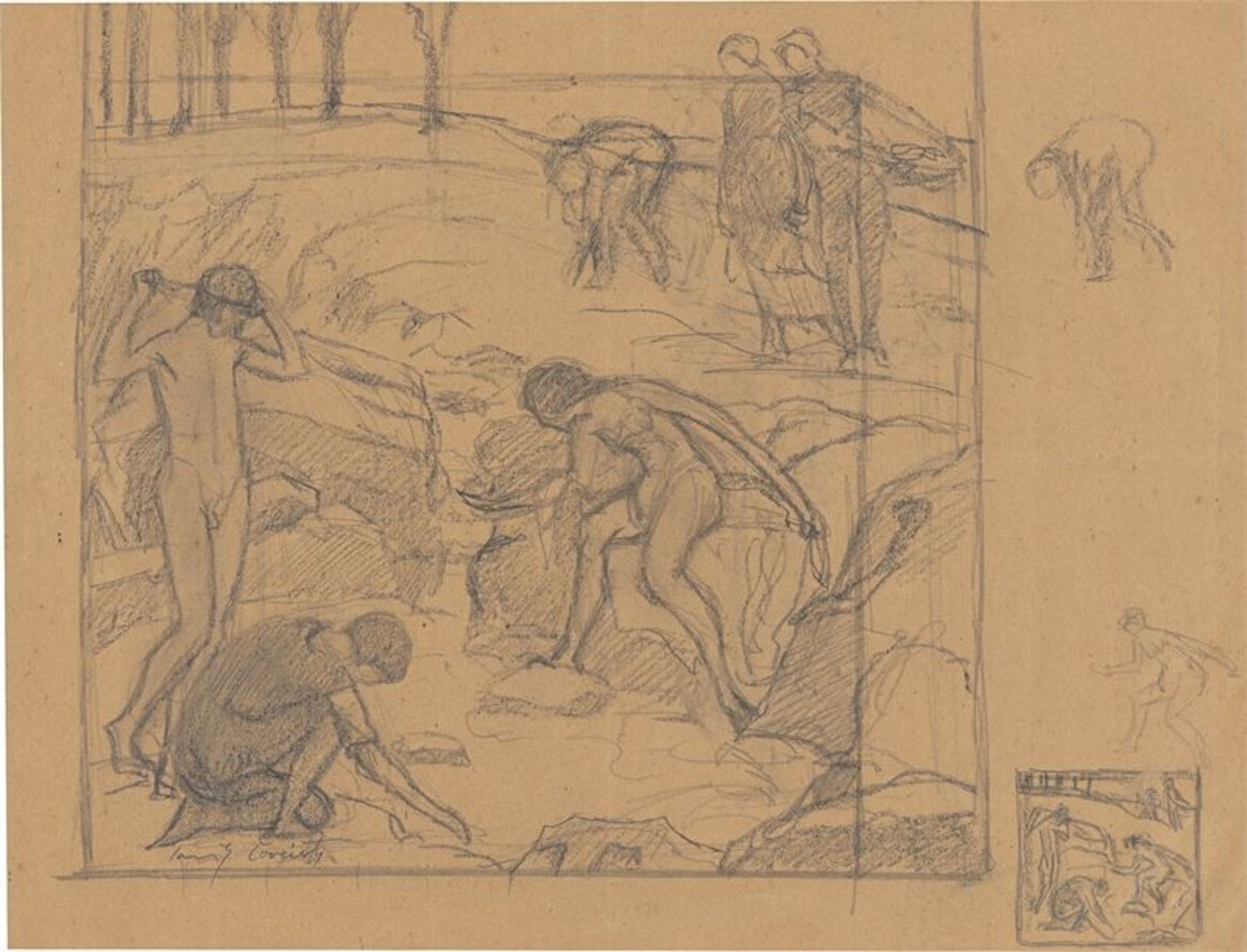 Lovis Corinth (Tapiau/Ostpreußen 1858 – 1925 Zandvoort)An der Quelle. Bleistift auf Papier. 33,9 ×